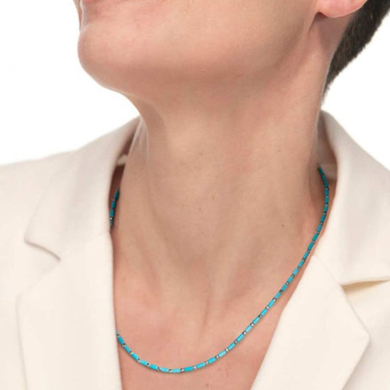 Collana girocollo Marlù Time To da donna in acciaio con perline turchesi da ematite 18CN119-T-3