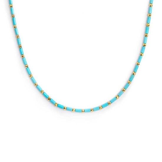 Collana girocollo Marlù Time To da donna in acciaio dorato con perline turchesi da ematite 18CN119G-T-1