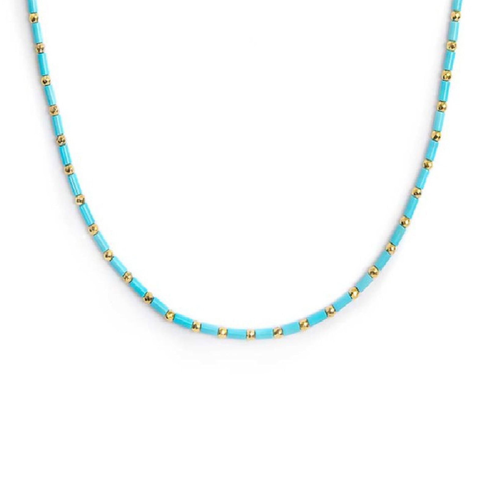 Collana girocollo Marlù Time To da donna in acciaio dorato con perline turchesi da ematite 18CN119G-T-1