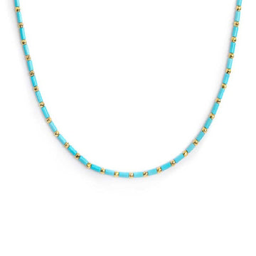 Collana girocollo Marlù Time To da donna in acciaio dorato con perline turchesi da ematite 18CN119G-T-1
