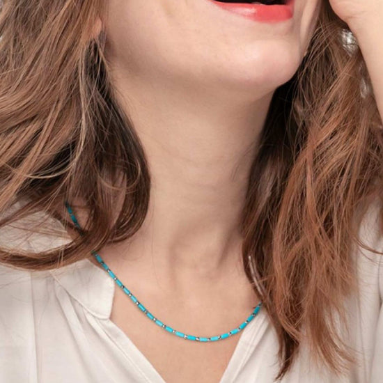 Collana girocollo Marlù Time To da donna in acciaio dorato con perline turchesi da ematite 18CN119G-T-3