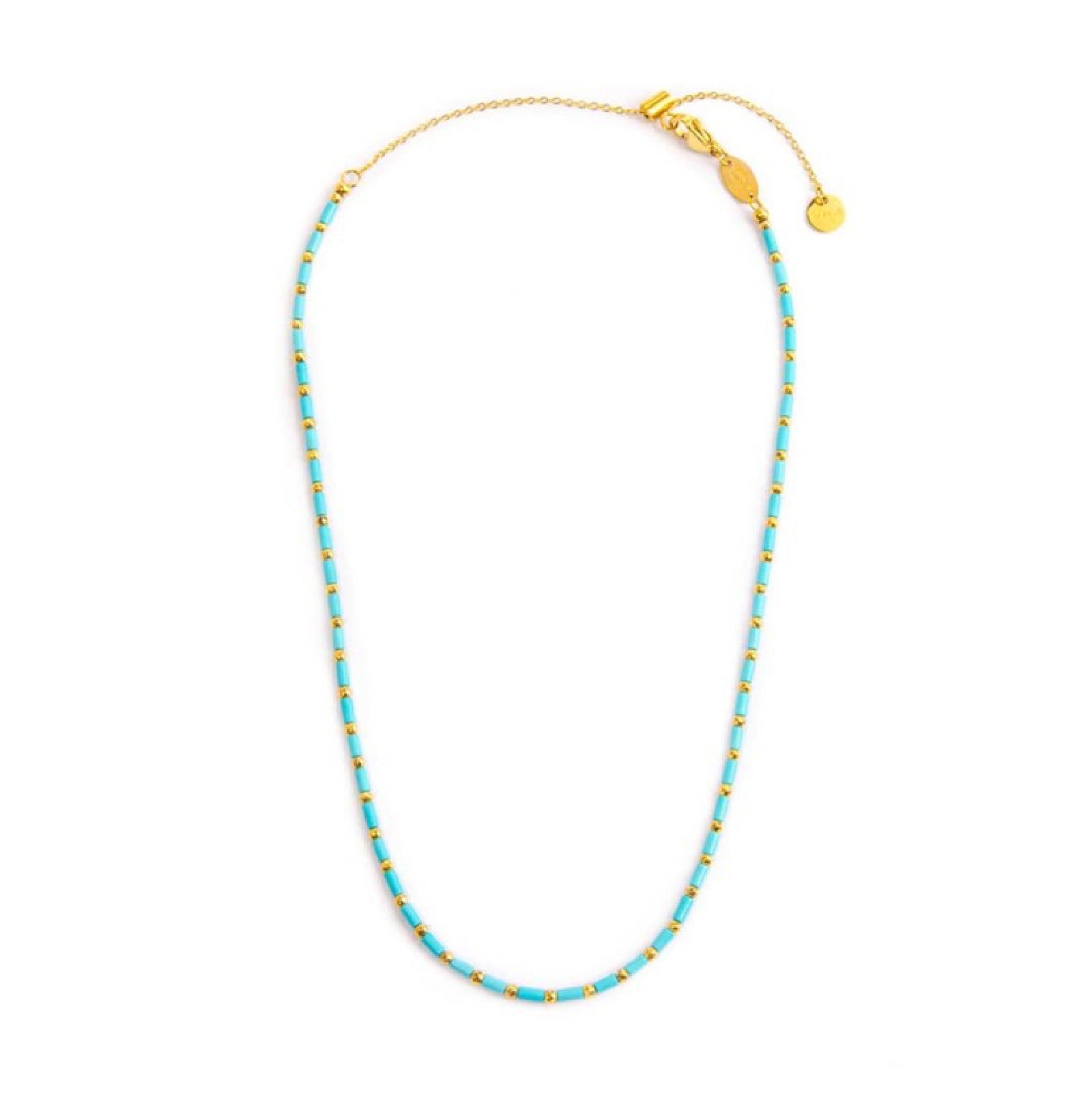 Collana girocollo Marlù Time To da donna in acciaio dorato con perline turchesi da ematite 18CN119G-T