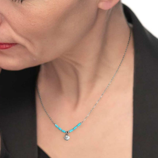 Collana girocollo Marlù Time To donna acciaio perline,ematite e pendente conchiglia 18CN120-T-3
