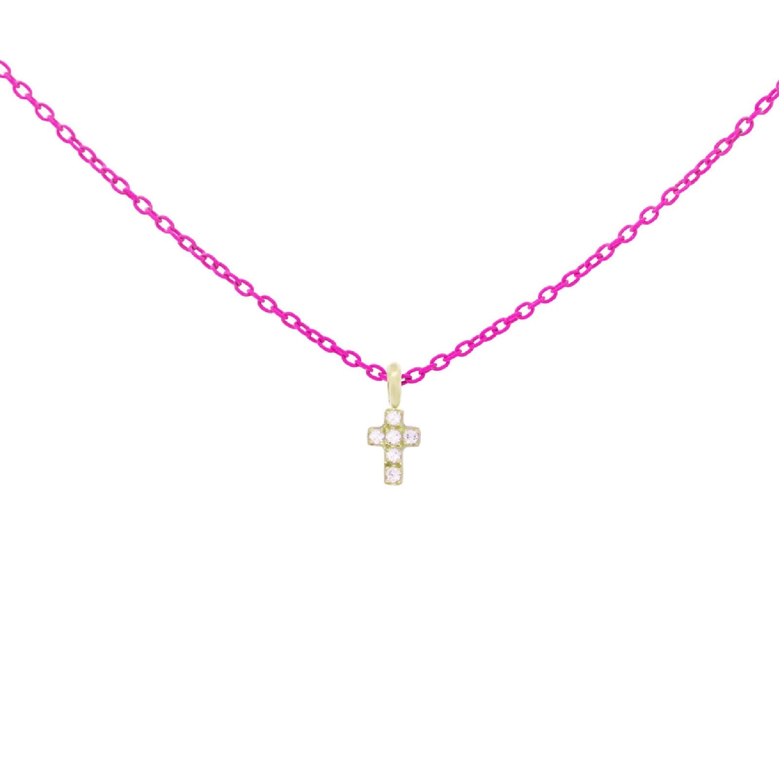 Collana argento rosa Rue Des Mille Golden Mate donna con croce e diamanti 18K-GRV-K1-DCRO-1