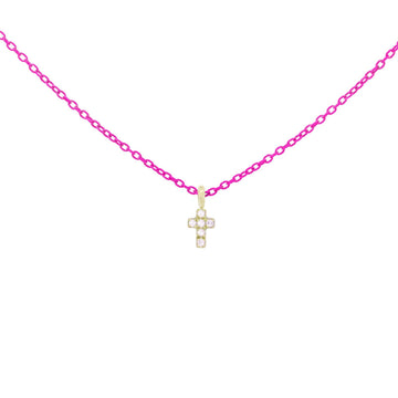 Collana argento rosa Rue Des Mille Golden Mate donna con croce e diamanti 18K-GRV-K1-DCRO-1