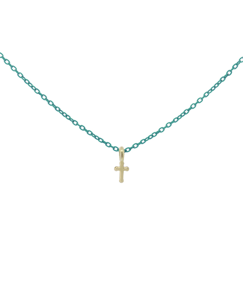 Collana Rue Des Mille Golden Mate da donna in argento 925 con ciondolo croce in oro 18kt e catena verde scuro 18K-GRV.K3.CRO