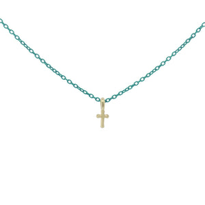 Collana Rue Des Mille Golden Mate da donna in argento 925 con ciondolo croce in oro 18kt e catena verde scuro 18K-GRV.K3.CRO