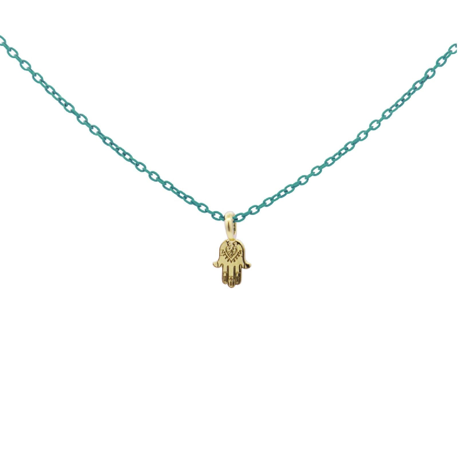 Collana argento verde Rue Des Mille Golden Mate donna con mano Fatima oro 18K-GRV-K3-MAN-1