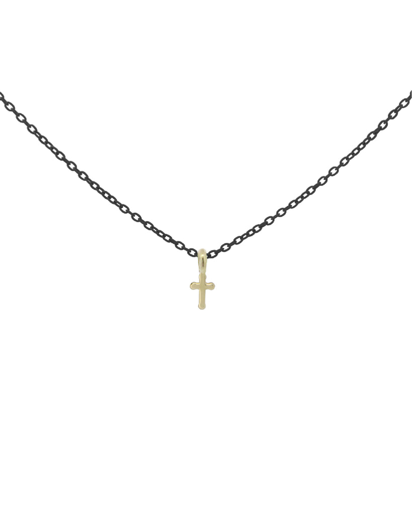 Collana Rue Des Mille Golden Mate da donna in argento 925 con ciondolo a croce in oro 18kt e catena smaltata nera 18K-GRV.K8.CRO