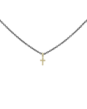 Collana Rue Des Mille Golden Mate da donna in argento 925 con ciondolo a croce in oro 18kt e catena smaltata nera 18K-GRV.K8.CRO
