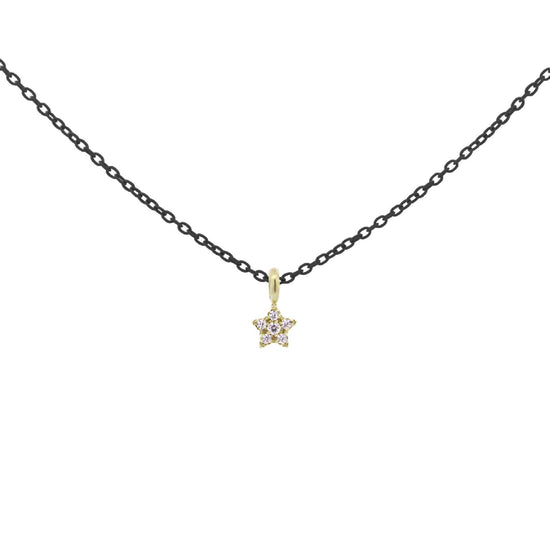 Collana donna in argento nera Rue Des Mille Golden Mate stella oro e diamanti 18K-GRV-K8-DSTE-1
