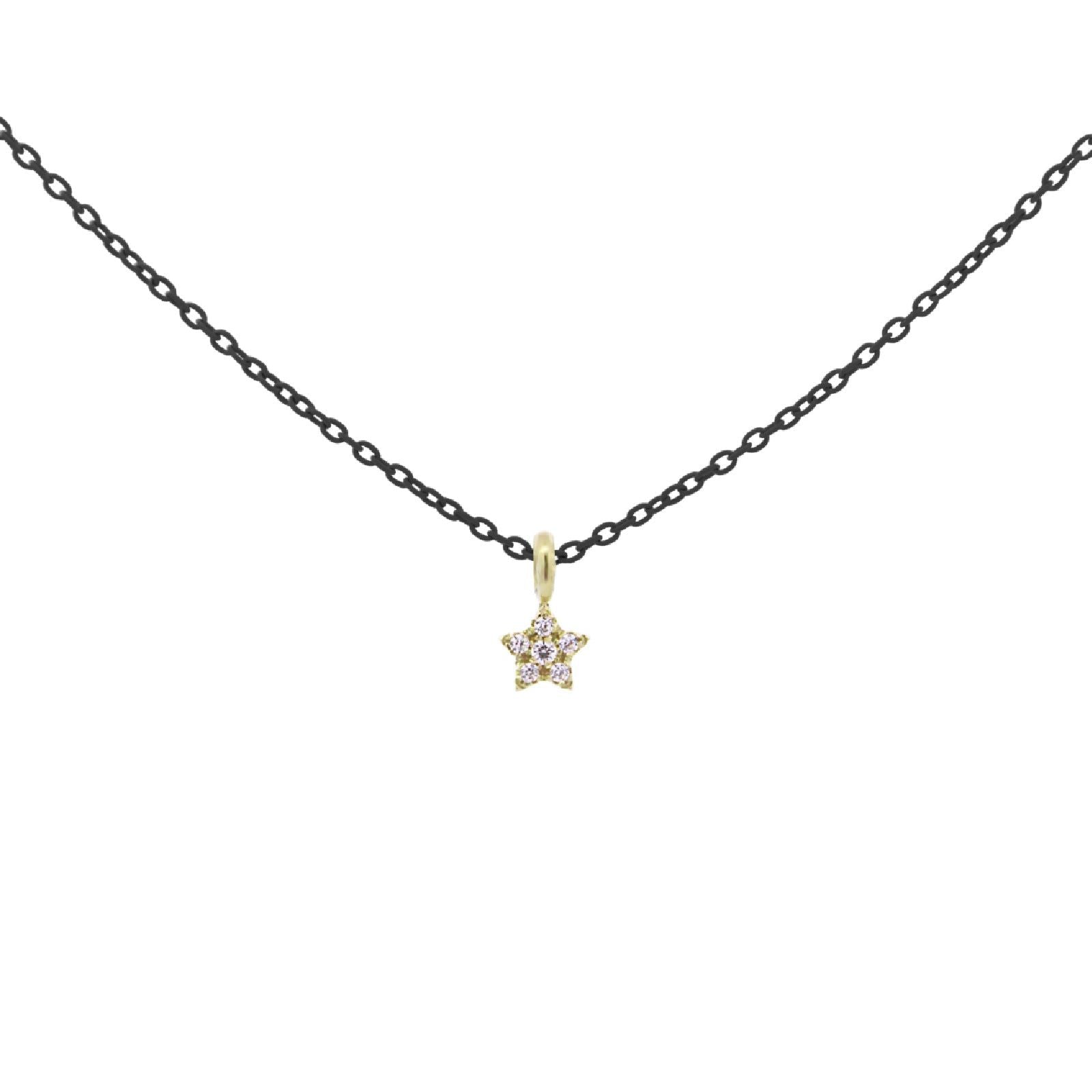 Collana donna in argento nera Rue Des Mille Golden Mate stella oro e diamanti 18K-GRV-K8-DSTE-1