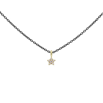 Collana donna in argento nera Rue Des Mille Golden Mate stella oro e diamanti 18K-GRV-K8-DSTE-1