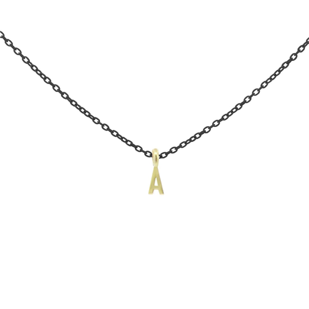 Collana Rue Des Mille Golden Mate da donna in argento 925 con lettera A in oro 18kt e catena nera 18K-GRV.K8.INIZ.A
