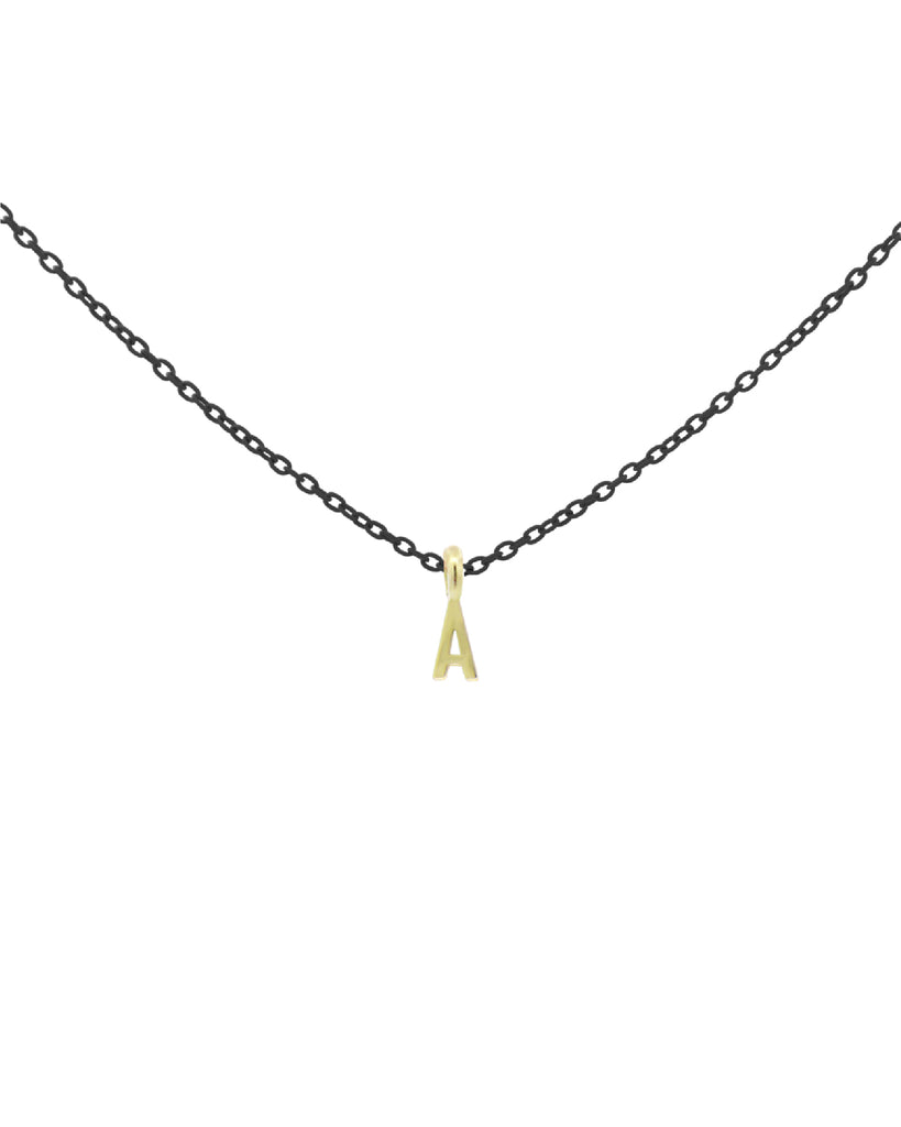 Collana Rue Des Mille Golden Mate da donna in argento 925 con lettera A in oro 18kt e catena nera 18K-GRV.K8.INIZ.A