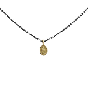 Collana Rue Des Mille Golden Mate da donna in argento 925 con ciondolo raffigurante Madonnina oro 18kt e catena nera 18K-GRV.K8.MAD