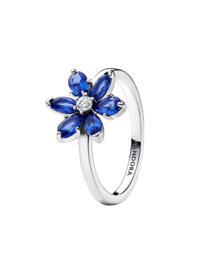 Anello Pandora Timeless da donna realizzato in Argento Sterling 925 con fiore blu composto da cristalli taglio marquise 193000C01