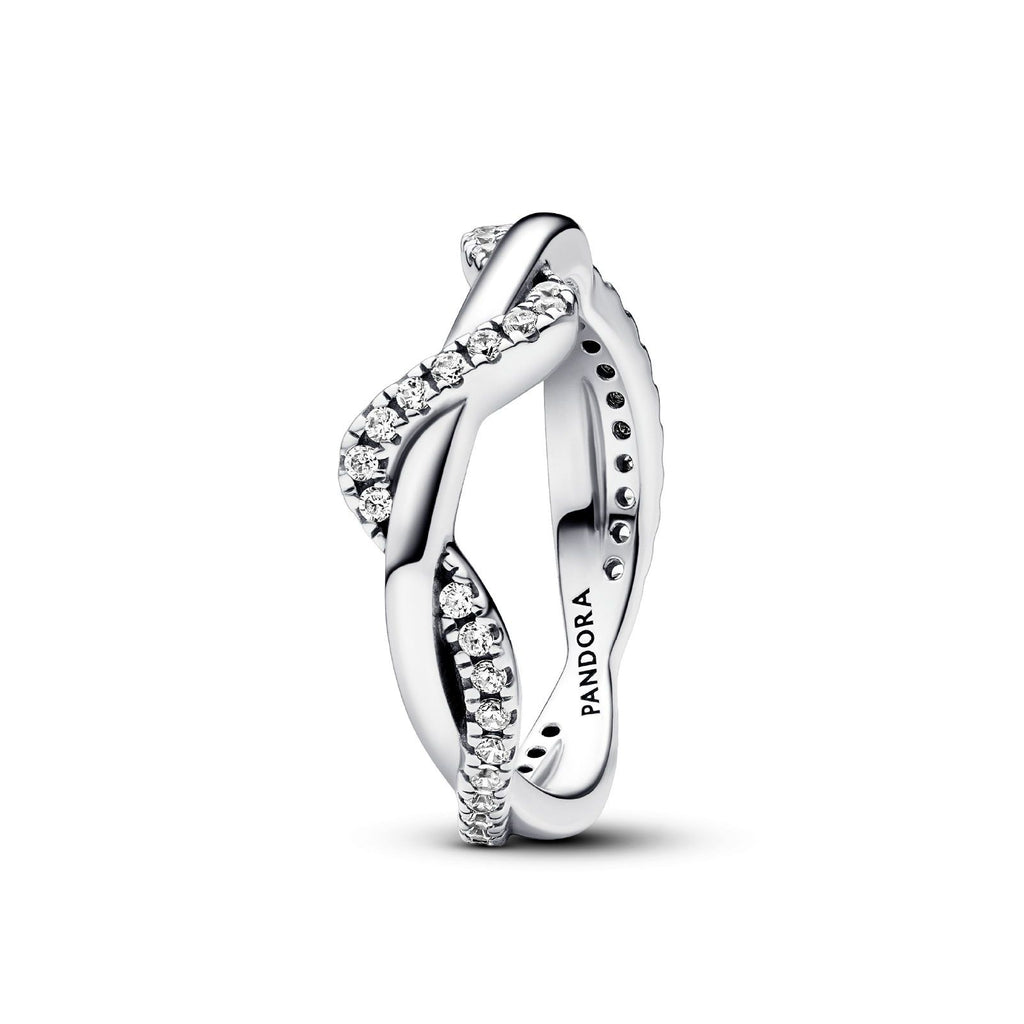 Anello Onda Intreccio Luminoso da donna della collezione Pandora Timeless in argento sterling 925 con onde di zirconia cubica 193098C01