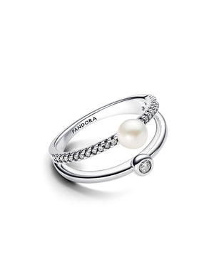Anello da donna Pandora Timeless in Argento Sterling 925 con doppia fascia di perle bianche e cristalli 193147C01