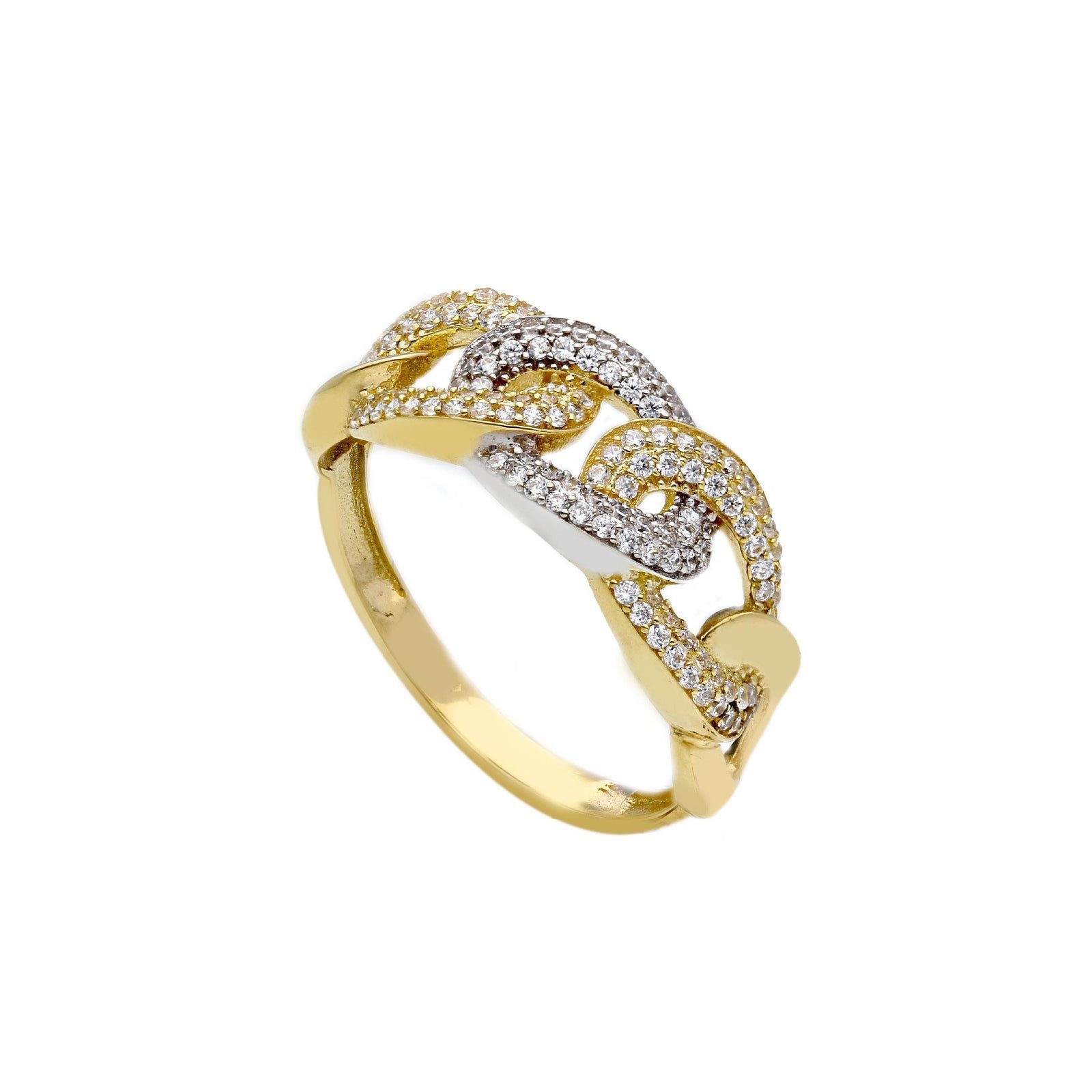Anello donna JOY Gioielli Oro in oro giallo e bianco maglia grumette e zirconi 194712-1