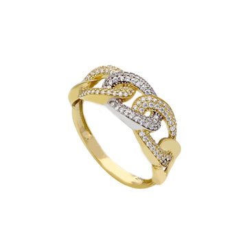 Anello donna JOY Gioielli Oro in oro giallo e bianco maglia grumette e zirconi 194712-1