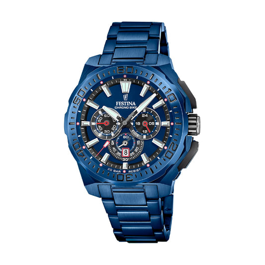 Orologio cronografo da uomo Festina in acciaio di colore blu MISURA UNICA