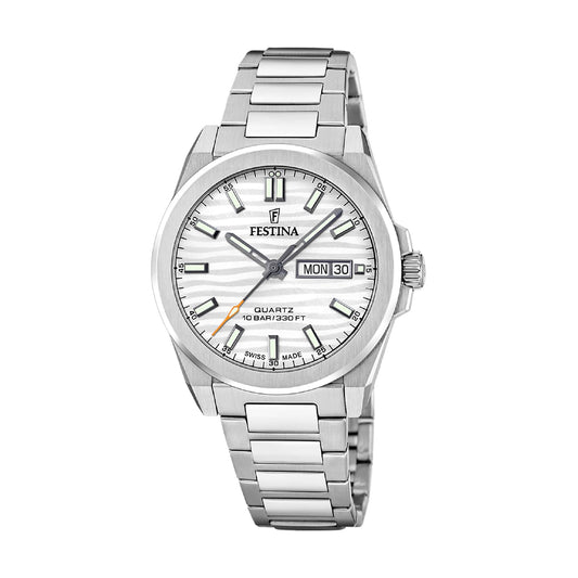Orologio Festina in acciaio con quadrante bianco e datario MISURA UNICA