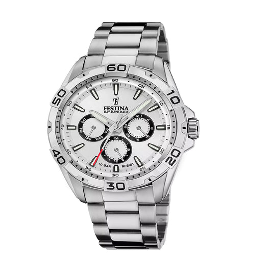 Orologio Festina Multifunzione da uomo in acciaio con quadrante bianco MISURA UNICA