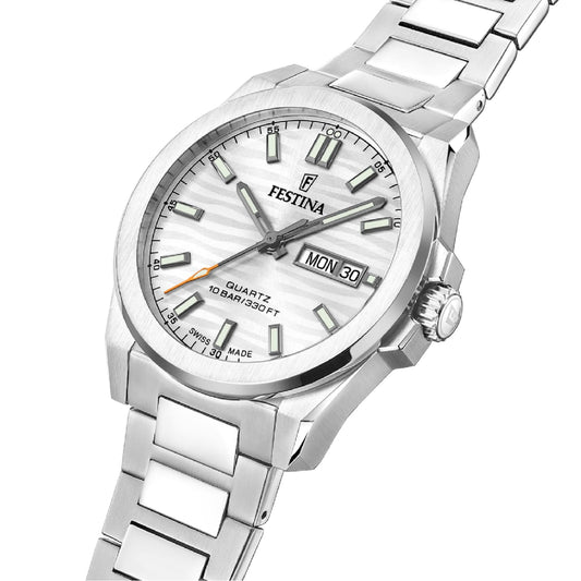 Orologio Festina in acciaio con quadrante bianco e datario MISURA UNICA
