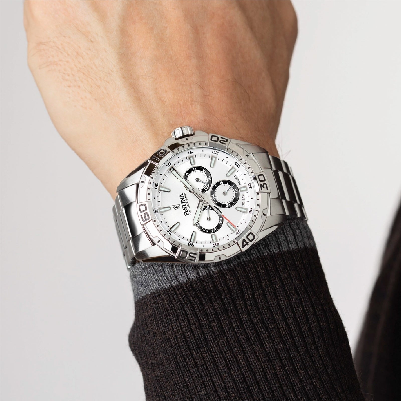 Orologio Festina Multifunzione da uomo in acciaio con quadrante bianco MISURA UNICA