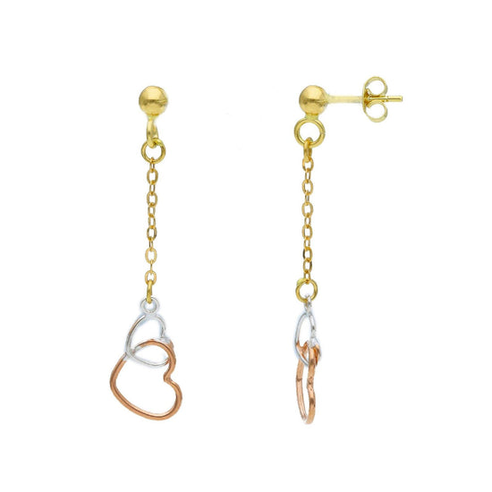 Orecchini pendenti donna JOY Gioielli in oro giallo, rosa e bianco con cuori 201673-1