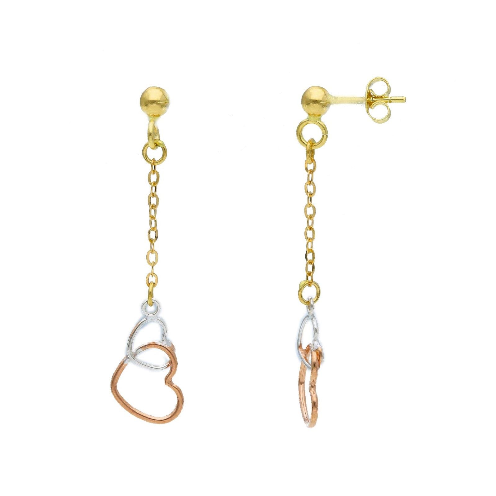 Orecchini pendenti donna JOY Gioielli in oro giallo, rosa e bianco con cuori 201673-1