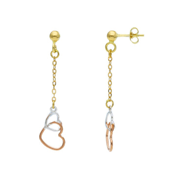 Orecchini pendenti donna JOY Gioielli in oro giallo, rosa e bianco con cuori 201673-1