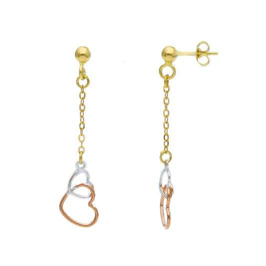 Orecchini pendenti donna JOY Gioielli in oro giallo, rosa e bianco con cuori 201673-1