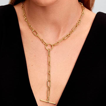 Collana a Y Pandora in argento dorato con maglia link