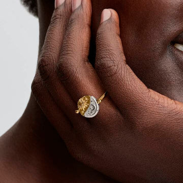 Anello Pandora Medallion Sole e Luna in argento bicolore