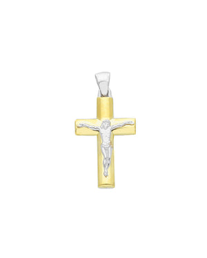 Ciondolo unisex della collezione JOY Gioielli in oro bianco e giallo 18 kt a forma di croce con cristo 222099