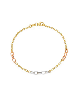 Bracciale catena da donna JOY Gioielli in oro giallo, bianco e rosé 18 kt con sezioni di maglie ovali 226859
