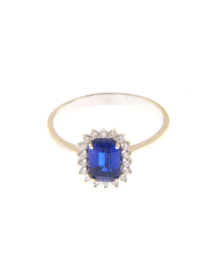 Anello da donna JOY Gioielli in oro bianco 18 kt con zirconi bianchi e cristallo blu rettangolare 228397