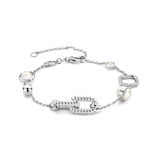 Bracciale catena donna TI SENTO Milano in argento maglie ovali, perla e zirconi 23033ZI-1