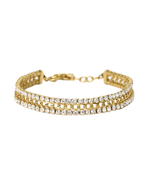 Bracciale catena da donna 2Jewels Mix & Match in acciaio dorato con catena groumette e doppio tennis di cristalli 232490