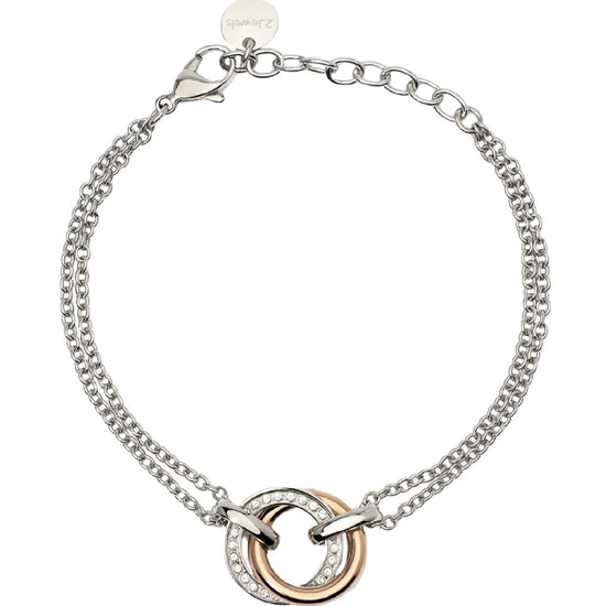 Bracciale donna 2Jewels Milano in acciaio rosé due cerchi intrecciati con cristalli 232492-1