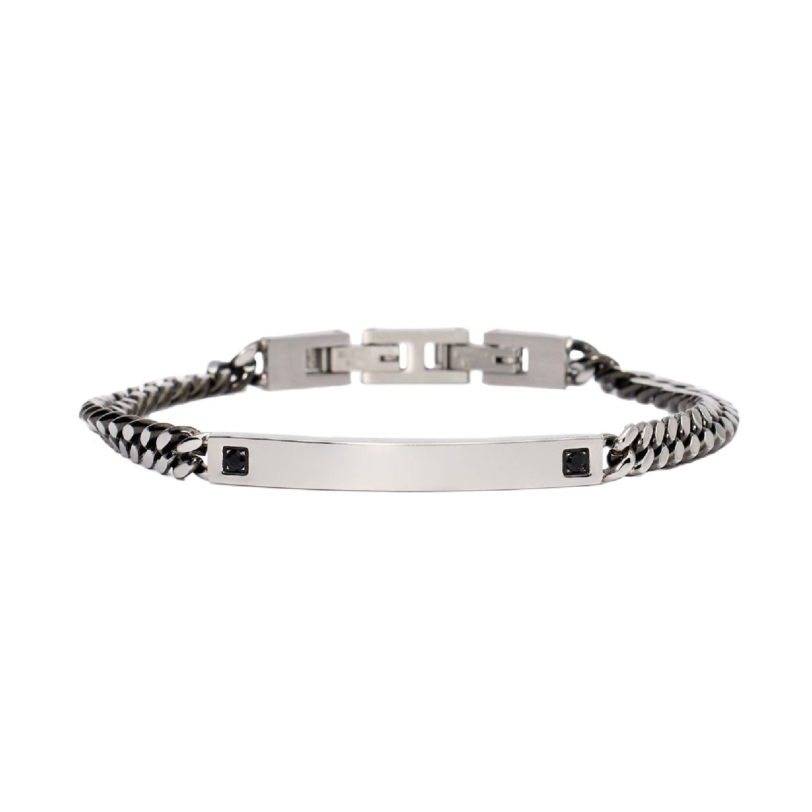 Bracciale uomo 2Jewels Legend in acciaio grigio con piastrina e cristalli neri 232498-1