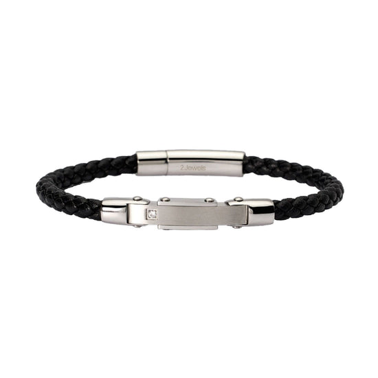 Bracciale uomo 2Jewels Street in similpelle e acciaio con targa e cristallo 232510-1