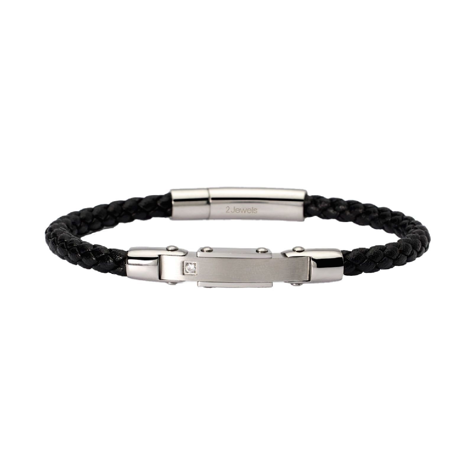 Bracciale uomo 2Jewels Street in similpelle e acciaio con targa e cristallo 232510-1