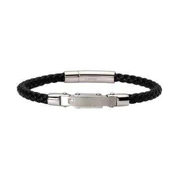 Bracciale uomo 2Jewels Street in similpelle e acciaio con targa e cristallo 232510-1
