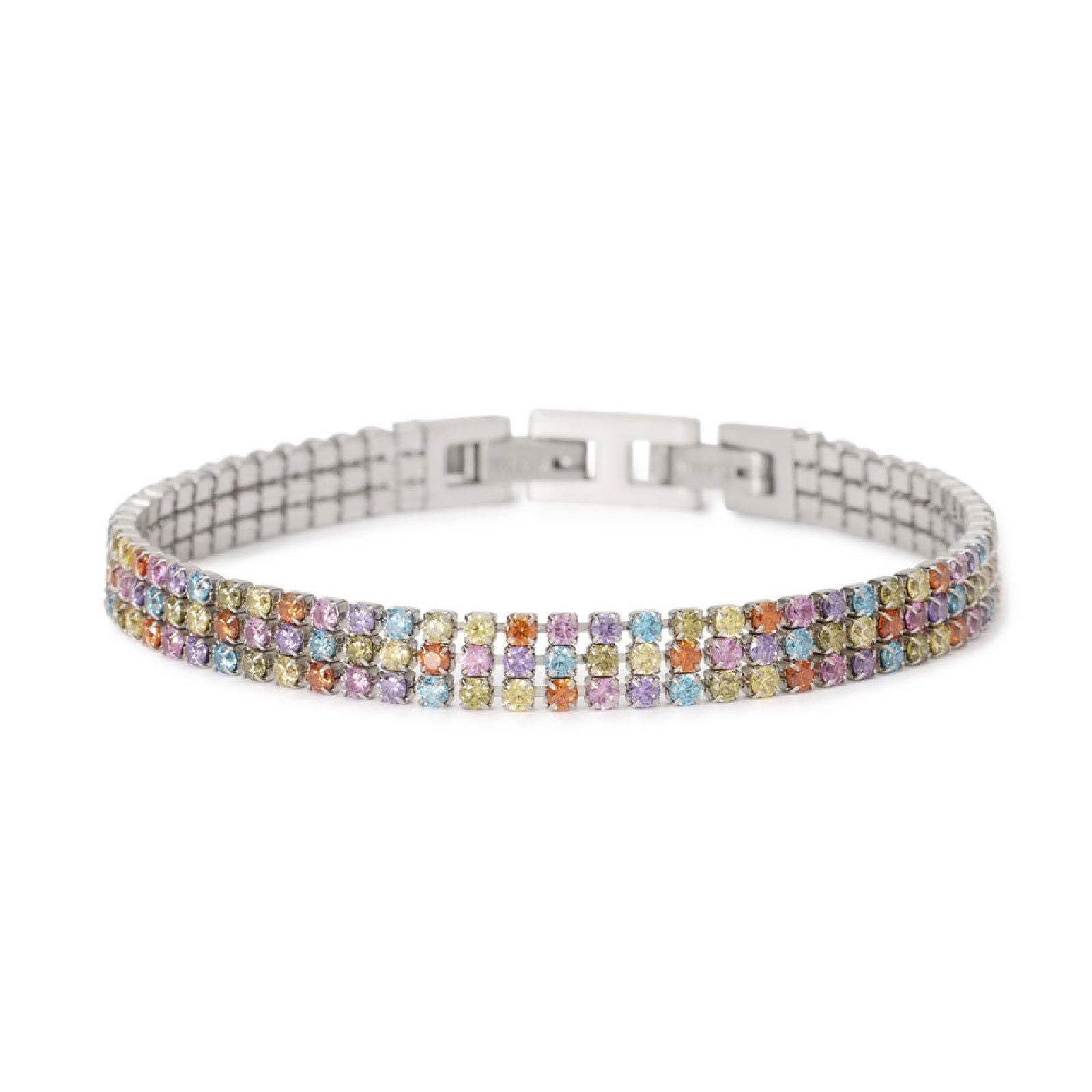Bracciale tennis donna 2Jewels Youcolors 3 linee tormalina rosa e zirconi multicolor 232512-1