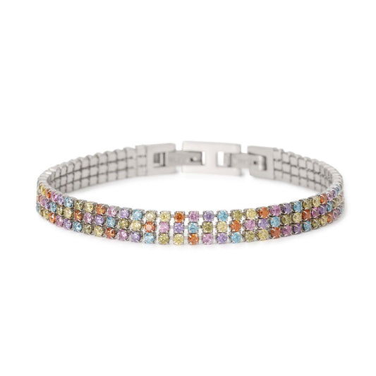 Bracciale tennis donna 2Jewels Youcolors 3 linee tormalina rosa e zirconi multicolor 232512-1