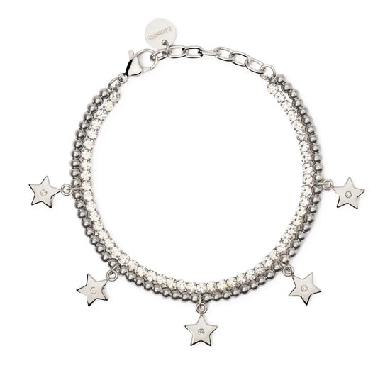 Bracciale tennis donna 2Jewels Lady Ikon acciaio sfere, stelle pendenti e cristalli 232518-1