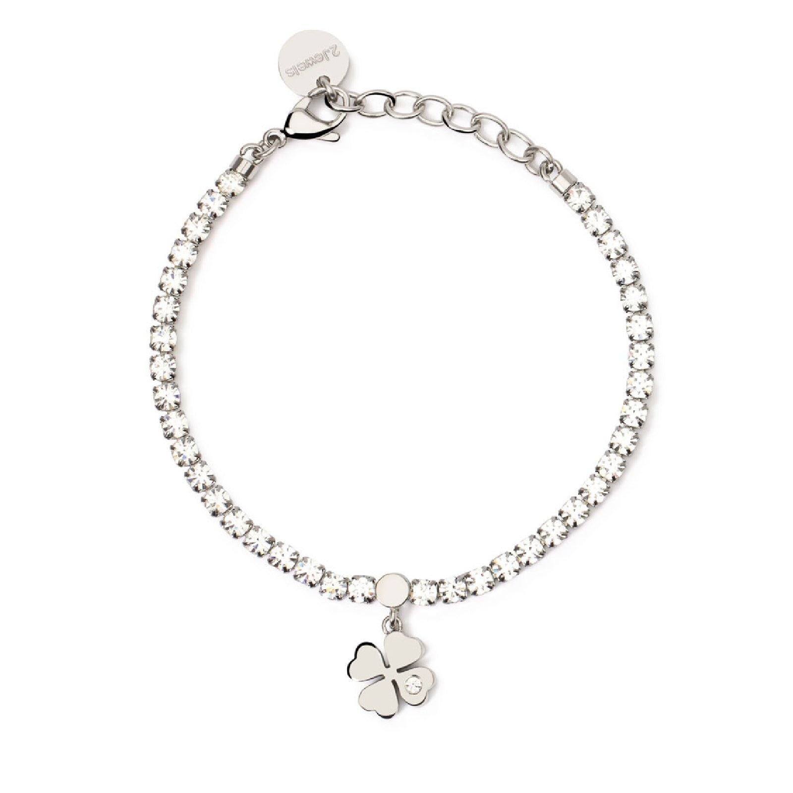 Bracciale tennis donna 2Jewels Youcolors acciaio cristalli bianchi e quadrifoglio 232528-1